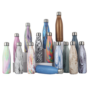 Foreign trade Amazon wood grain Coke bottle vacuum cup 304 stainless steel creative bowling water transfer printing sports kettle