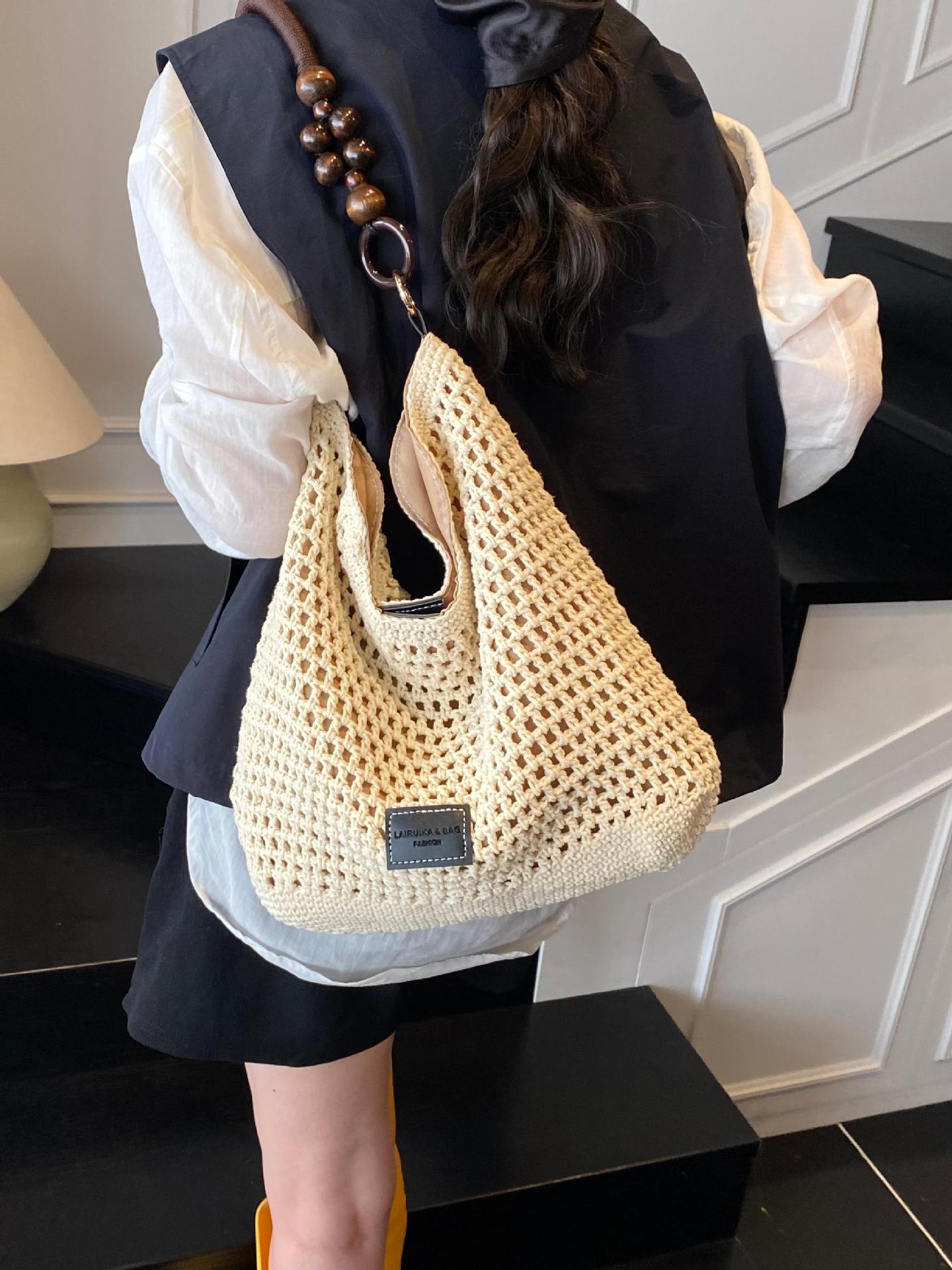 Bolso Tote de Paja Tejida para Playa de Paja Tejida con Diseño Calado para Playa y Vacaciones