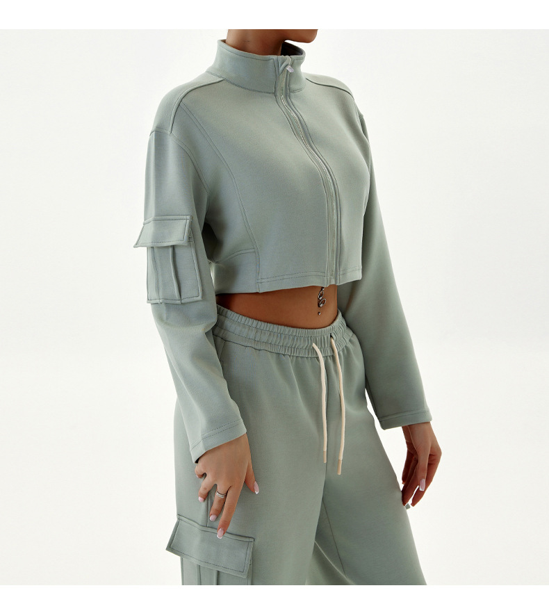 Damenbekleidung Arbeitskleidung Freizeitsportanzüge lockerer Reißverschluss Jogging-Yoga-Kleidung_voghion.com