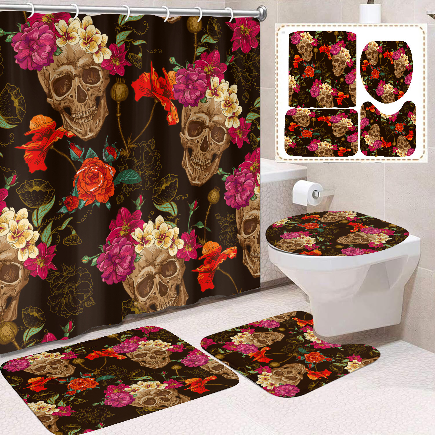 Cortina de ducha de poliéster con estampado digital de animales, impermeable, creativa, para baño, de Amazon, transfronteriza
