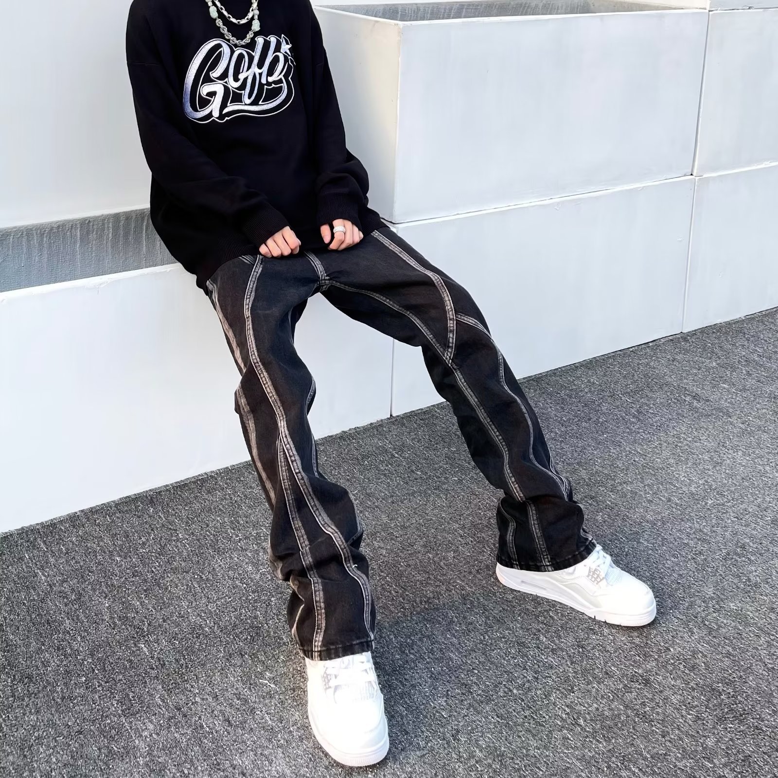 Patchwork Jeans For Men High Straight Loose Design Sense Niche Trendy Brand Street Pants Simple Style_viptrois.com