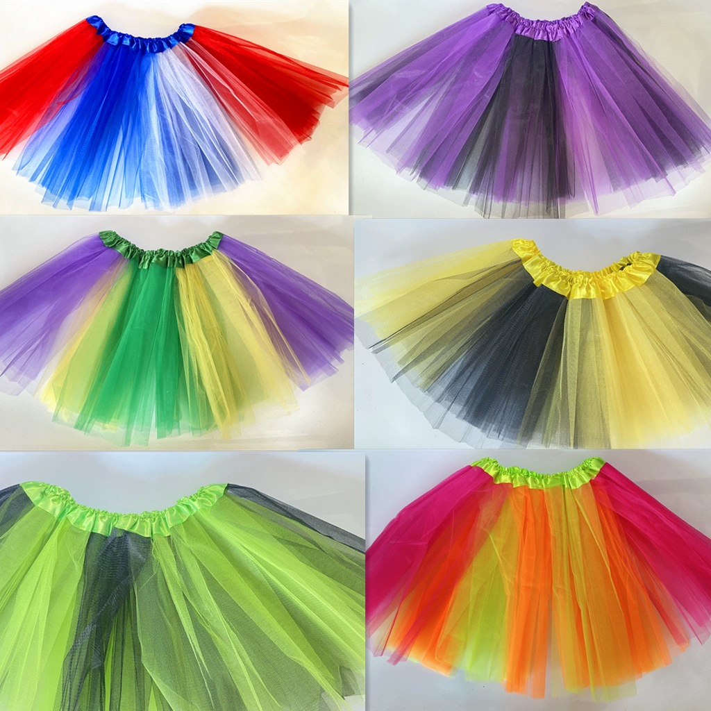 Детская танцевальная сетчатая юбка средней длины, подходящая по цвету танцевальная юбка, одежда для выступлений девочек, тренировочная одежда, универсальная Пышная юбка принцессы