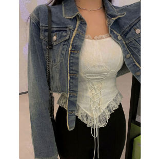 Plus Size Women's Clothing 2024 Spring Fat mm Niche Outer Vest Sexy Inner Lace Suspender Pure Desire Slimming Look Top