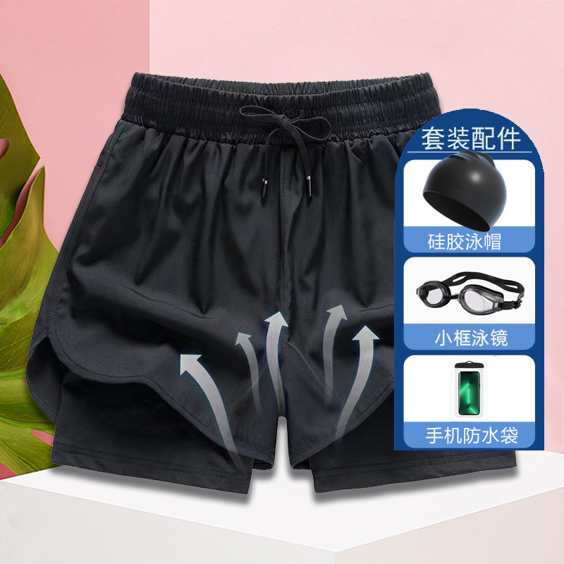 더블 레이어 블랙 + 55g 실리콘 캡 수영 고글 방수 가방