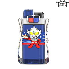 艾可思奧特曼塑料杯tritan雙飲方形兒童水杯卡通便攜吸管太空杯