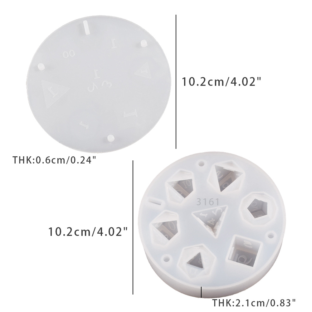 DIY poliédrico dados siete piezas conjunto juego de tablero de cristal epoxi dados hexagonales caja de almacenamiento de la joyería molde de silicona