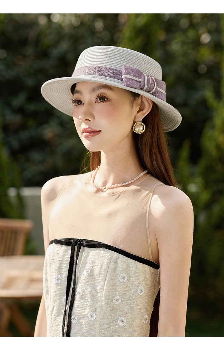 Mũ rơm nữ đi biển vành rộng che nắng, đan cỏ tự nhiên, phong cách du lịch — màu nâu chi tiết 6