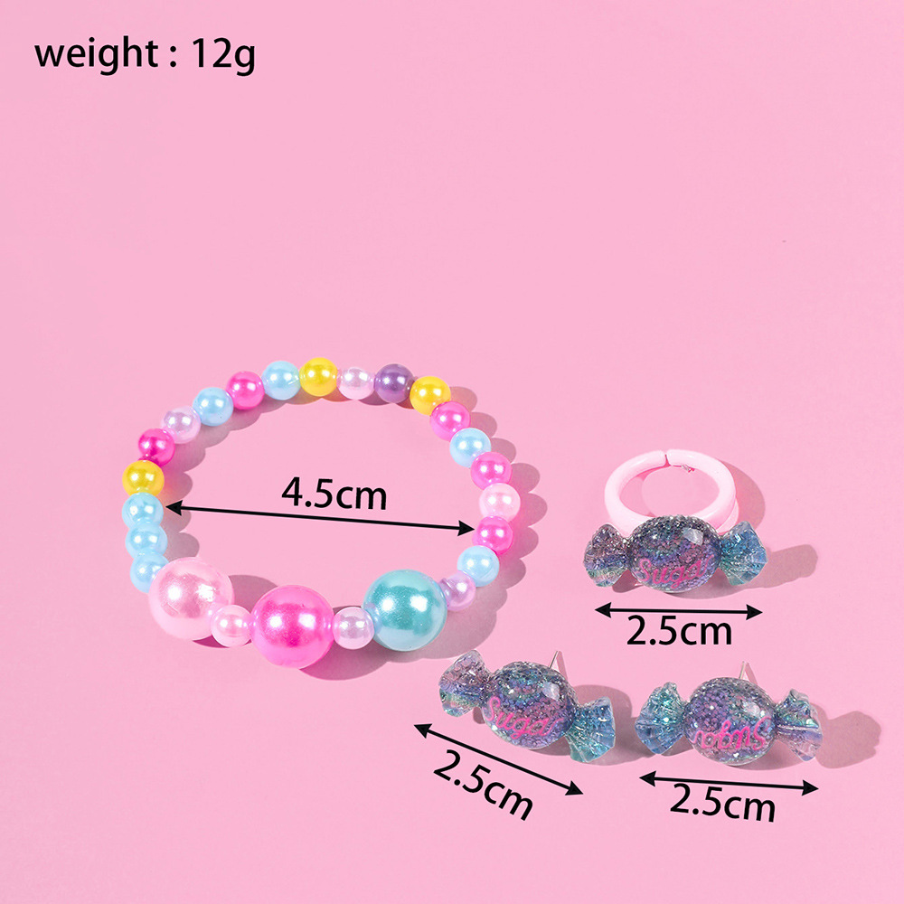 Candy Acrylic Beaded Earrings Ring Bracelet Three-Piece Set