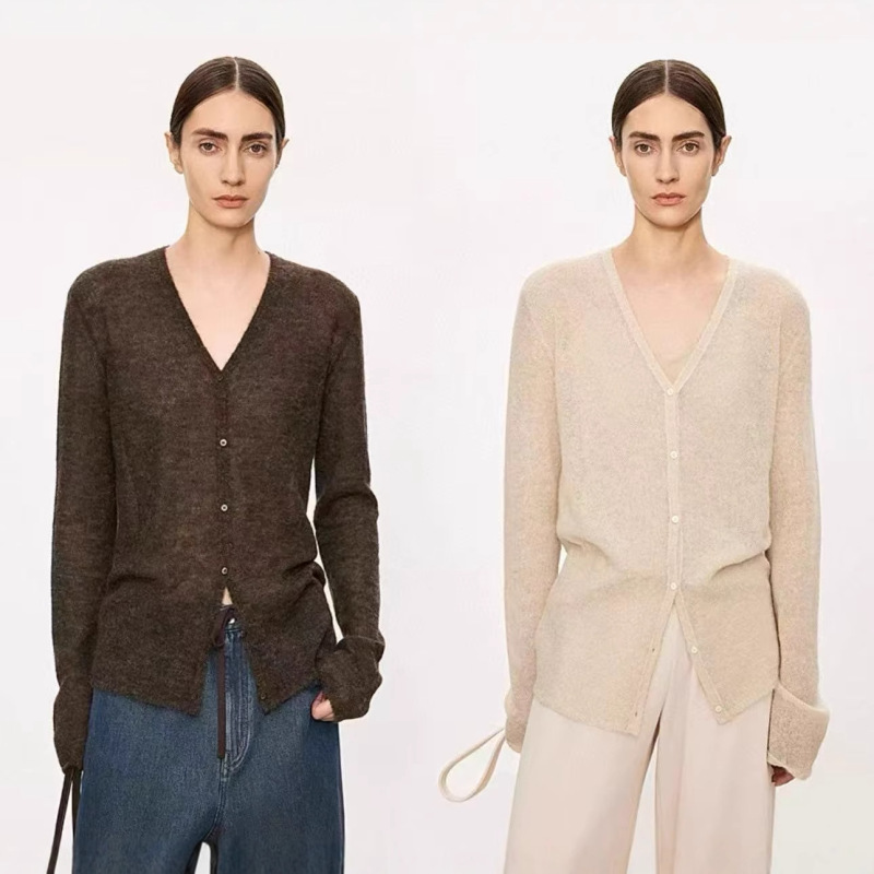 [Featured Product] Yuran 26 Early Spring New Tr Skin-Friendly Alpaca Wool Hand-Brushed V-Neck Slightly Loose Knitted Cardigan