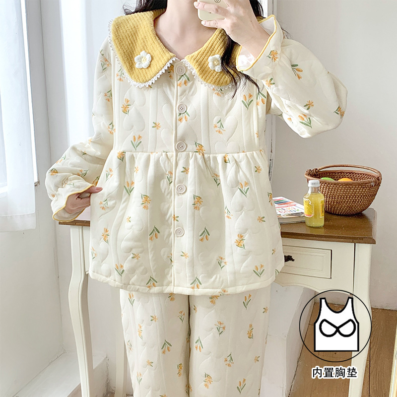 Air Cotton Confinement Clothes with Breast Pads for Dolls, Spring, Autumn and Winter Thick Style, November Postpartum Maternity Pajamas, Breastfeeding 12