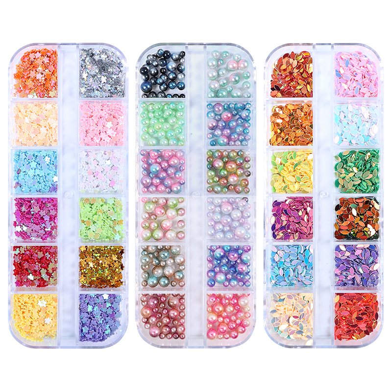 Juego completo transfronterizo de 12 compartimientos de remaches de metal, diamantes de imitación, Xingyue, piezas de concha de diamantes, accesorios para uñas, adornos para uñas