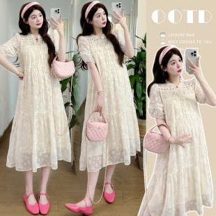 Pregnant Women Summer dress Loose Short-sleeved plus size Age-reducing Stitching dress