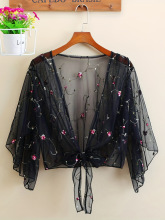 Z 35941 Floral Embroidered Bow Cape Top ������������ ��