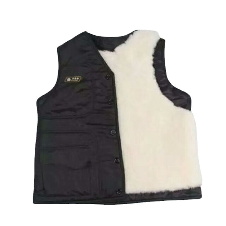 厂家批发 中老年保暖防寒羊毛马甲 黑色男皮坎肩 量大从优