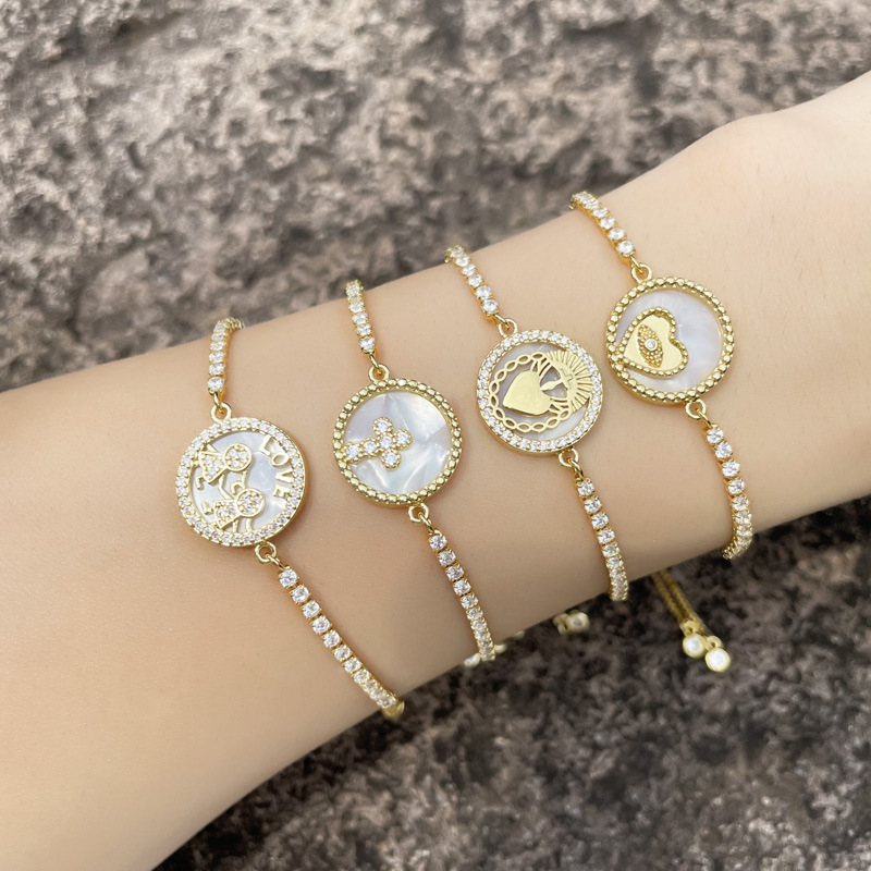 Bracelet European And American Ins Shell Zircon Pulling Rope Bracelet Niche Temperament Fresh Heart Bracelet Brd73 display picture 3