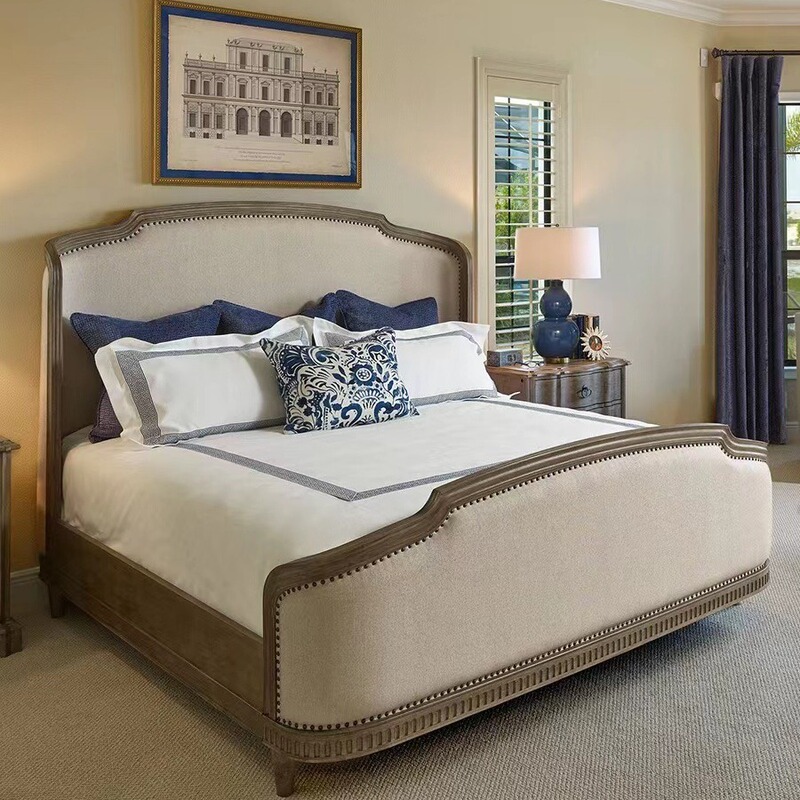 American-Style Upholstered Double Bed for Home Use, 1.5m Villa Wedding Bed, 1.8m Solid Wood Master Bedroom Bed, 2m Full-Size Solid Wood Bed