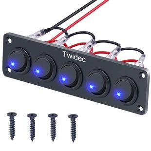 Twidec\/5 Gang dot lighting rocker switch metal panel with 20A 12V DC ON\/