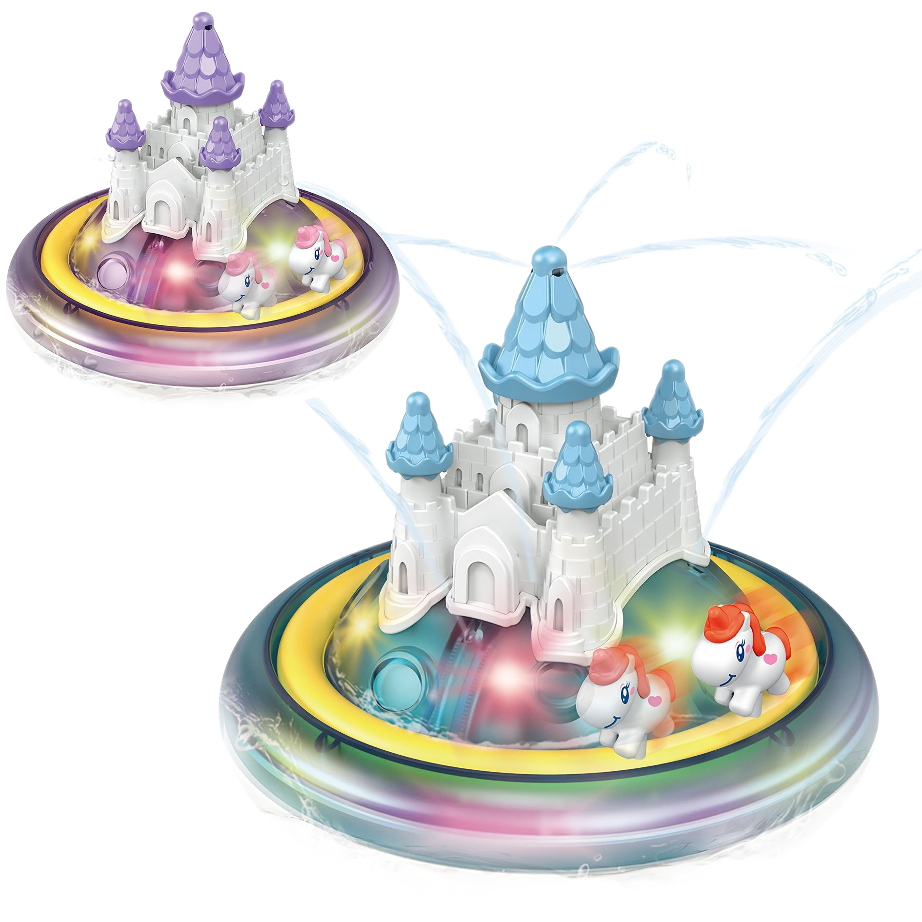 Baños transfronterizos unicornio castillo rociador de agua juguetes de agua para niños bañera luminosa eléctrica juguetes de baño para bebés