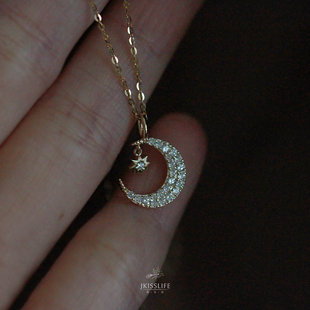 S925 sterling silver gold-plated Star moon necklace women's exquisite micro-inlaid zirconium diamond pendant elegant all-match clavicle chain