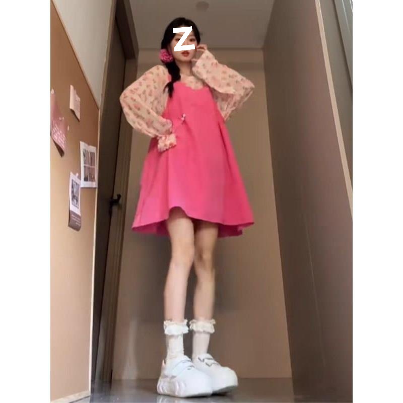 多巴胺穿搭韩系独特超好看印花防晒上衣宽松吊带裙两件套2025春季|undefined
