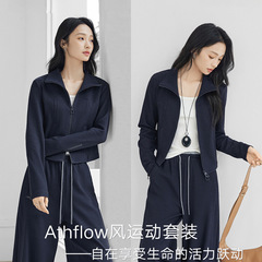 松弛休闲运动套装女2025秋新款短外套直筒长裤修身显瘦一整套