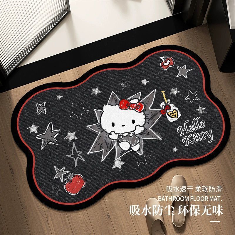 可爱复古kitty硅藻泥地垫浴室洗漱间吸水防滑地垫入户玄关装饰垫|undefined
