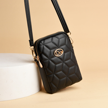 女士斜挎小包菱格手机零钱包新精致双层拉小包肩竖软皮包