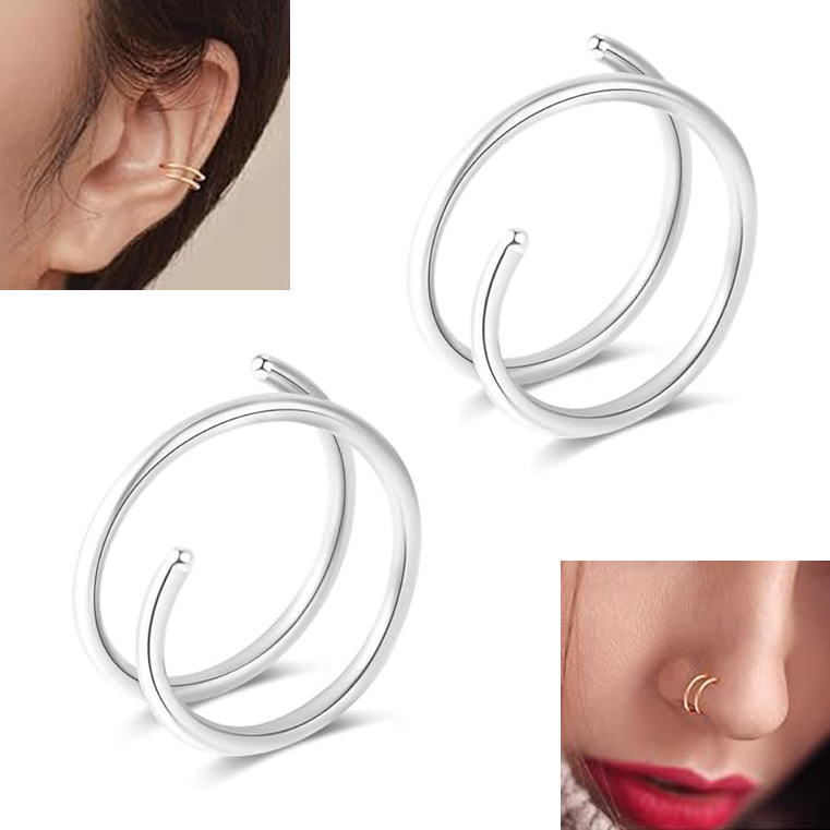 Stainless Steel Spiral Nose Ring Double Layer Piercing Stud_voghion.com