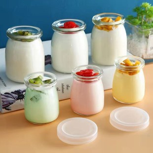 Pudding Bottle Glass Cup Sour Milk Bottle with Lid Mousse Cup Pudding Cup Baking Mold Sub-packaging Cup High Temperature Resistant Oven