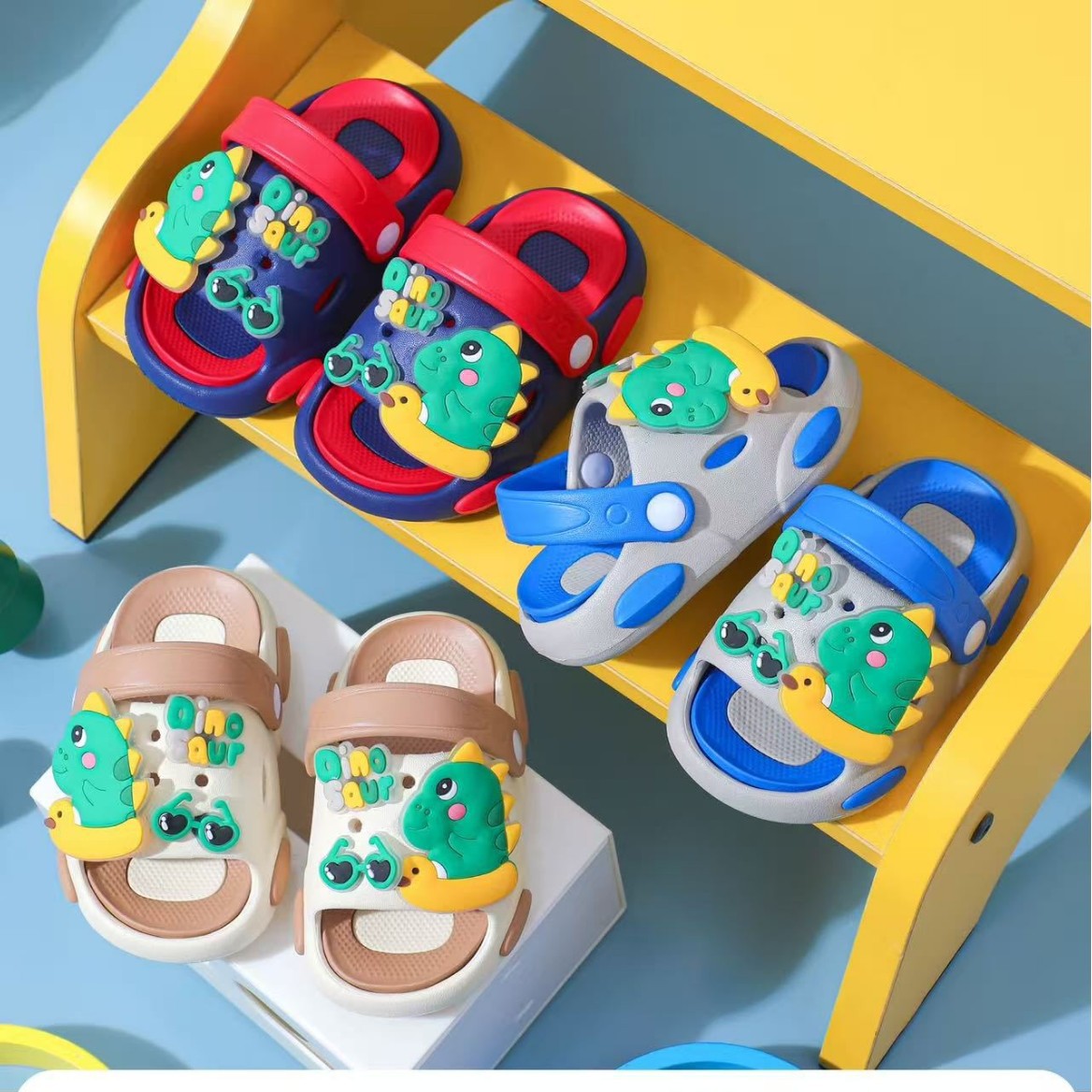Children's Slippers for Boys and Girls in Summer New Style Cartoon Dinosaur Baby Cute Non-Slip Indoor and Outdoor Slippers