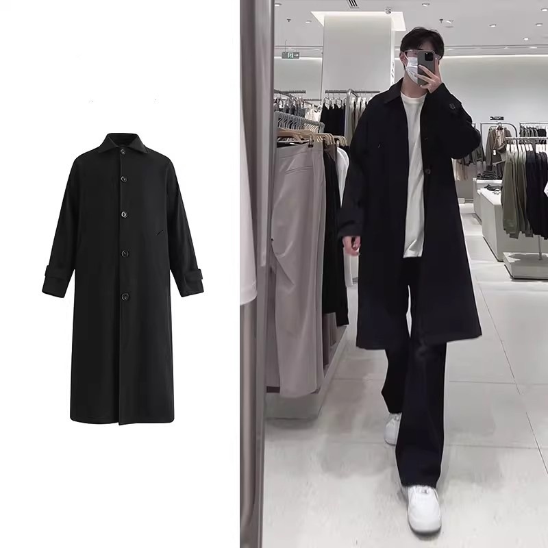 Korean style early autumn outfit: Intellectual trench coat, men's mid-length, tall, trendy outerwear, spring and autumn cape coat.
