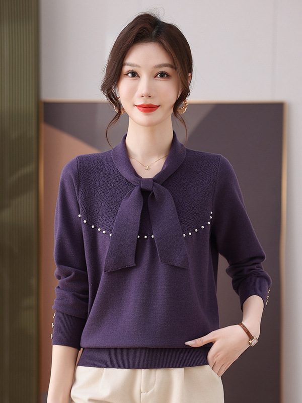 秋季上衣女新款2025新品女士羊毛衫简约百搭设计感女士打底羊毛衫|undefined