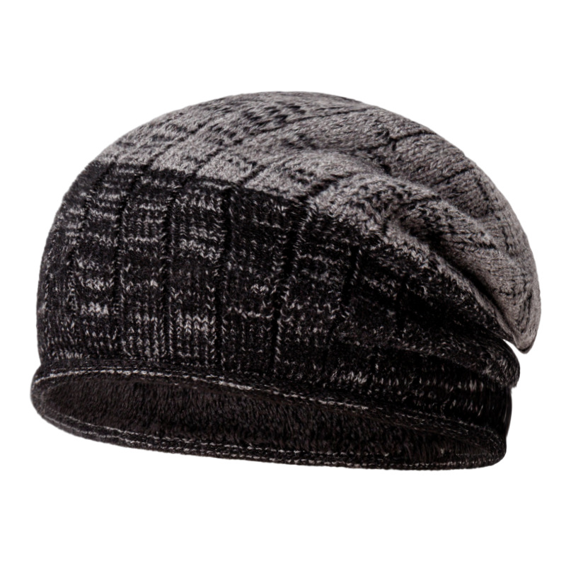 Winterplüsch-Strickmütze für Herren im Freien, Streifenisolierung mit dicken, gekräuselten Kanten, elastischer großer Kopfumfang,_voghion.com