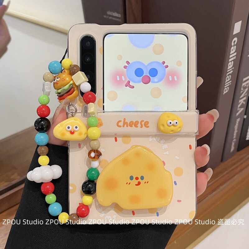 Suitable for Huawei Purax Collector's Edition Foldableing Screen P50Pocket2 New Cute Cartoon Cheese Holder Mobile Phone Case Honor Magicvflip Xiaomi Mixflip2 with Lanyard Shell Ins