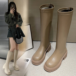 2024 Autumn and Winter New Cross-border Fashion Boots Thick Heel Zipper Slim Knight Boots Thin Boots Thick Bottom High Boots Women