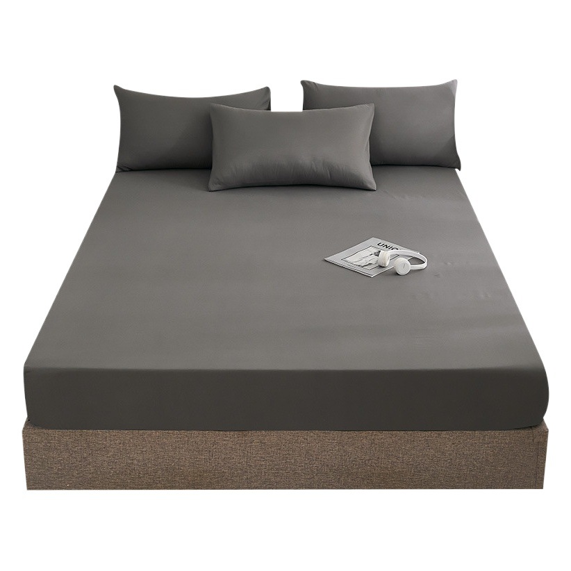 Sombrilla de cama impresa en color puro Juego de cama doble de una pieza Funda protectora de sábana cepillada Juego de cama de tres piezas