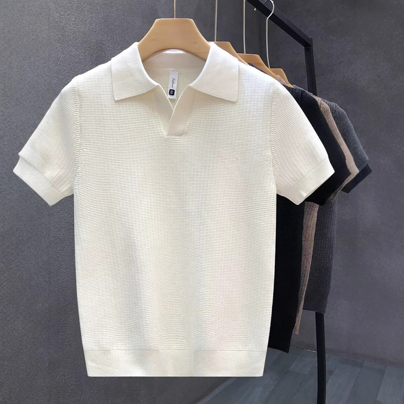High-End Polo Collar Short-Sleeved Sweater Men's Summer 2025 New Fashion Slim Half-Sleeved Lapel Knitted Bottoming Shirt