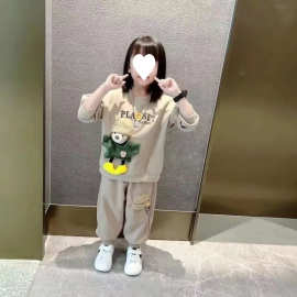 女童春季小熊网红儿童卫衣套装女孩男女童卫衣春秋两件套卡通超