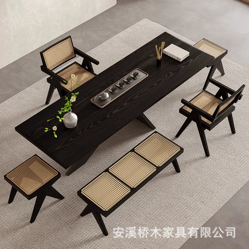 Комбинация чайного столика и стула из цельного дерева в стиле ваби-саби для дома, гостиной и офиса, легкий роскошный современный высококачественный журнальный столик и чайный столик в одном корпусе