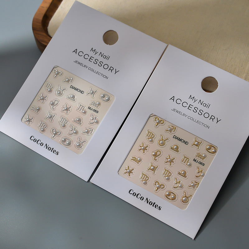 24 Constellations Hot Stamping Nail Art Stickers High Imitation Pearl Nail Jewelry Accessible Luxury High-End Niche Nail Decoration Wholesale