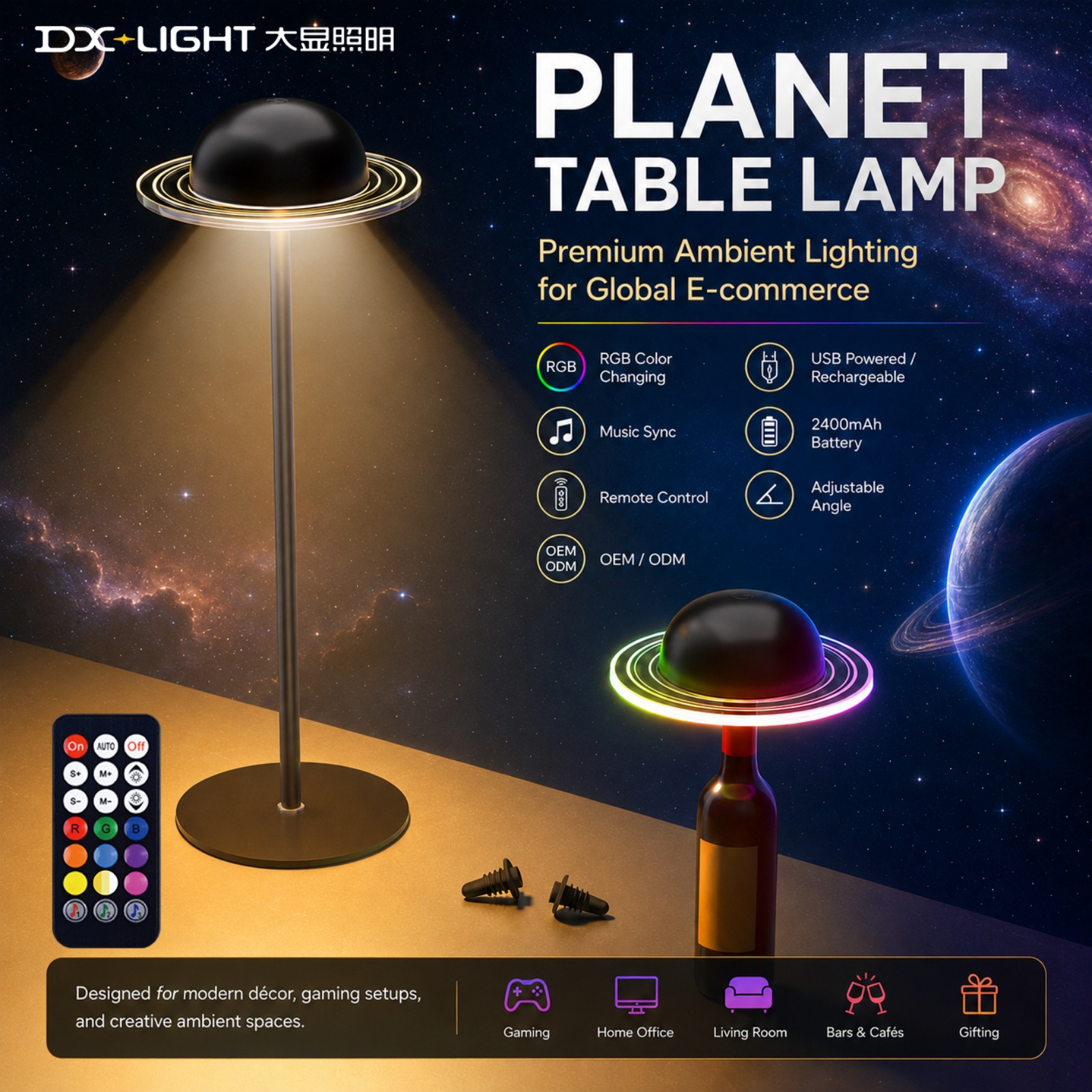 Estrellas transfronterizas luces de luna planetas recargables USB luz de escritorio de alto valor de control remoto acrílico lámpara de noche lámpara de escritorio creativa