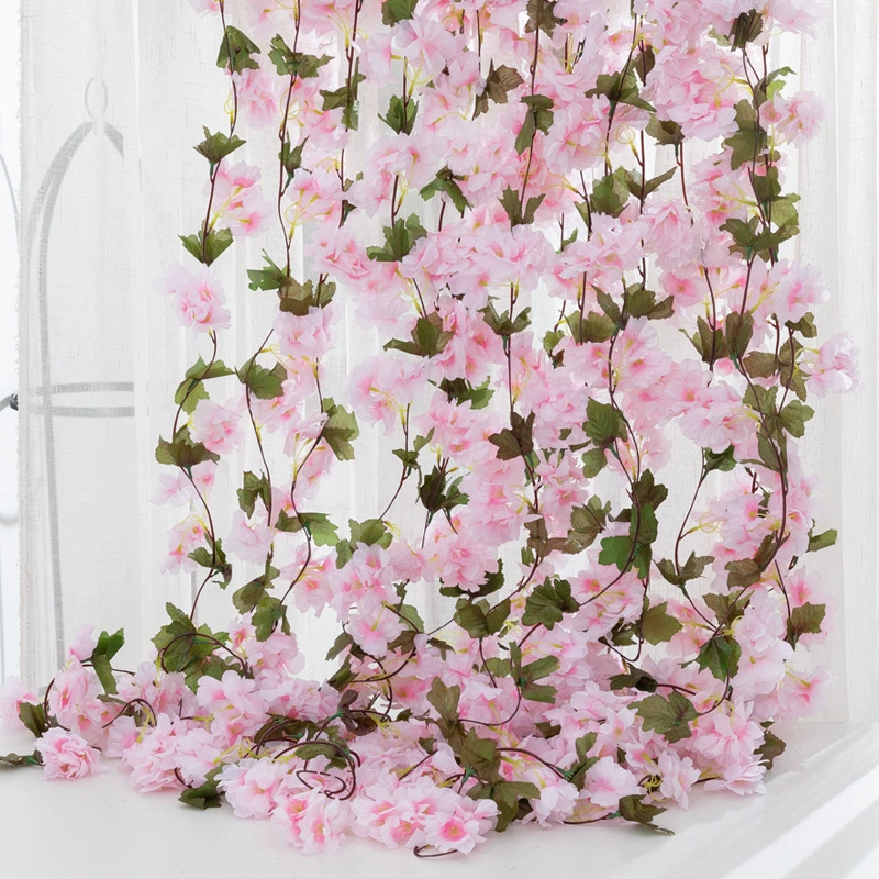 佰顺 Sakura vine bar wedding decorative simulation flower vine fake flower home supplies rattan strip hanging flower manufacturers wholesale