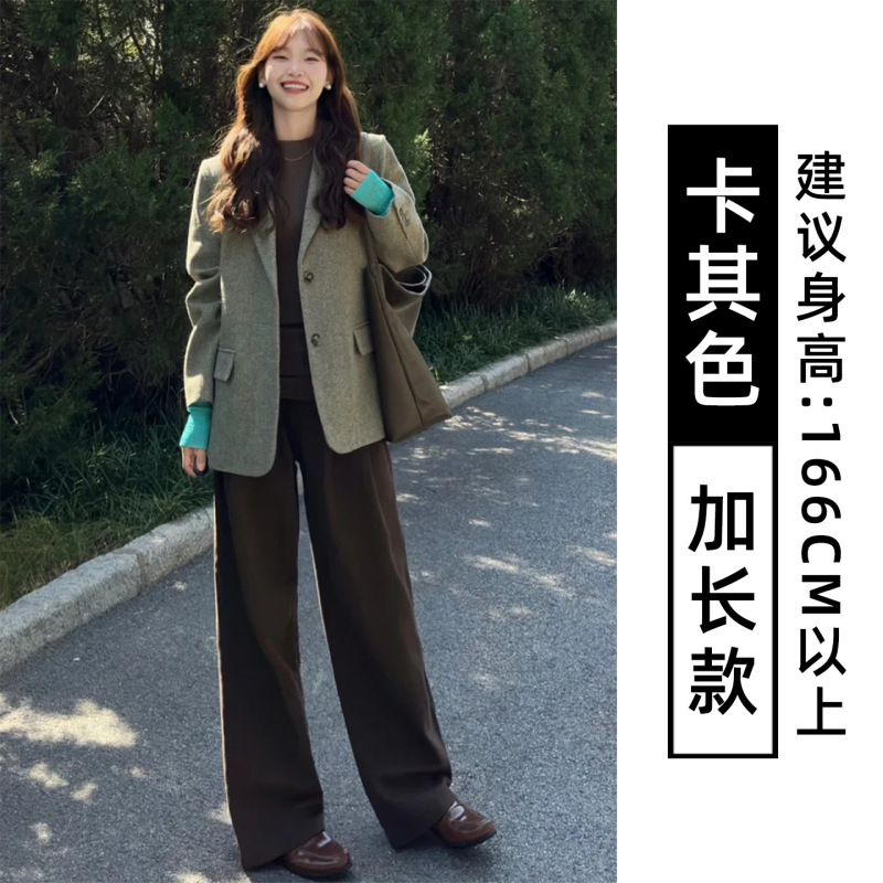 咖色西装裤女秋季2025新款小个子高腰显瘦宽松直筒窄版高级阔腿裤|undefined