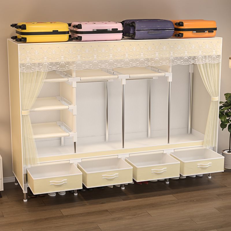 Wardrobe for Home Bedroom, All-Steel Frame, Simple Wardrobe for Rental House, Double Wardrobe, Thickened and Reinforced Clothes Rack, Floor-Standing Vertical