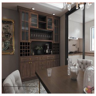 Customized Furniture Sideboard Storage Cabinet Living Room Combined Tea Cabinet Wine Cabinet Chinese Sideboard American Style Wall-Mounted