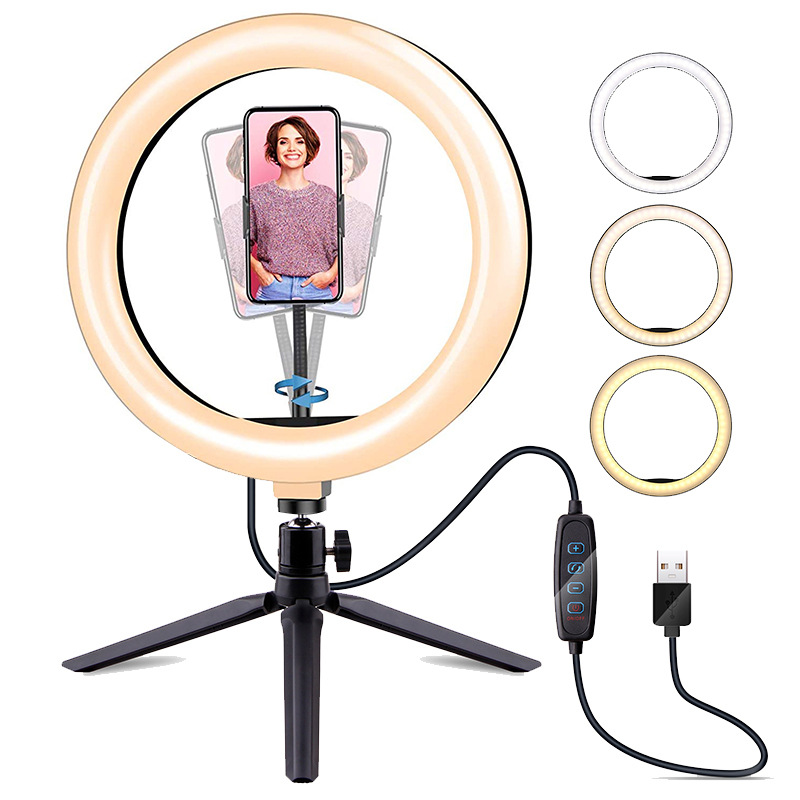 Lámpara de relleno de transmisión en vivo de escritorio, soporte para teléfono móvil, luz de anillo, trípode de selfie, fotografía de ancla, luz de belleza LED