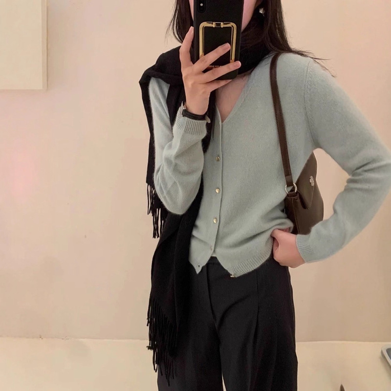 P0751简约小扣子糖果色毛衣开衫长58-仅供货经销商不退换|undefined