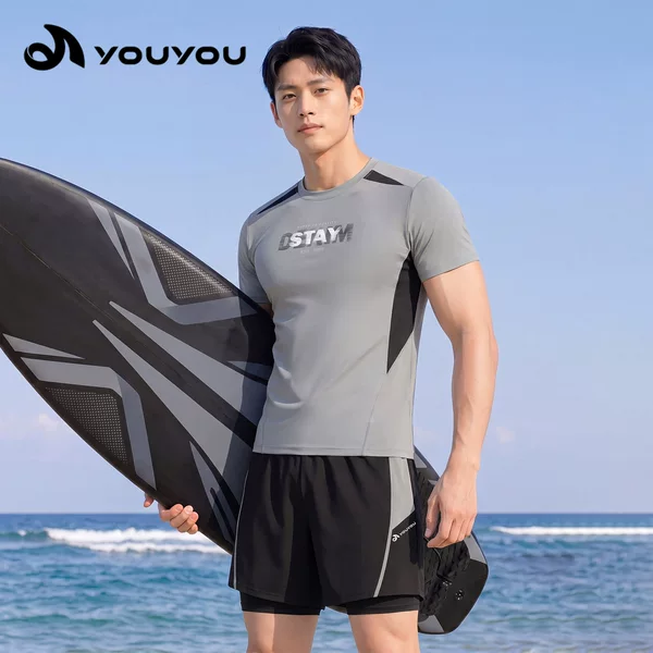 Youyou Men's Swimwear Set 2026 New Two-Piece Swimsuit for Men, Teenagers, and Adults in Large Sizes