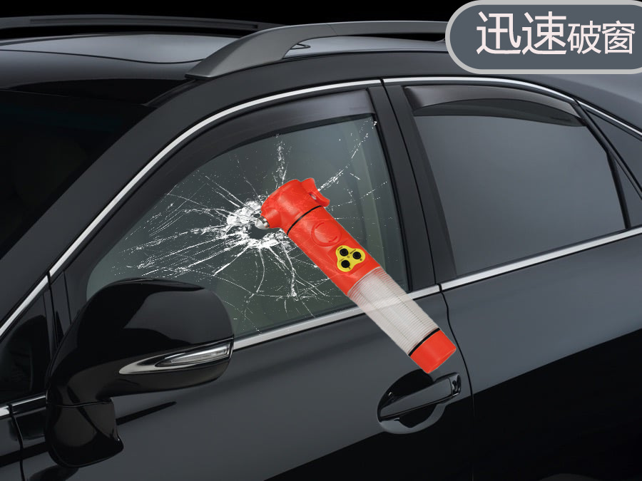 Multifunctional car flashlight, vehicle-mounted fire emergency sound and light alarm, safety hammer, six-in-one escape hammer, and window breaker