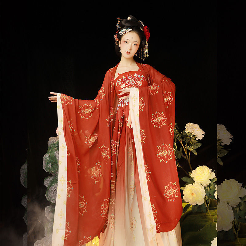 無料ヘアピン眉毛ステッカー Yuanshan Edeai オリジナル漢服唐復元絵女性の夏の刺繍ヘゾスカートスーツ|undefined